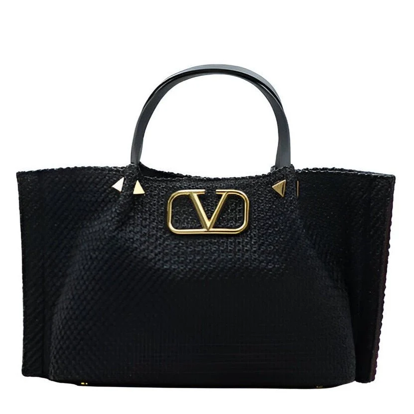 Valentino Garavani Medium Straw Summer Tote Natural Shopper Black - Image 6