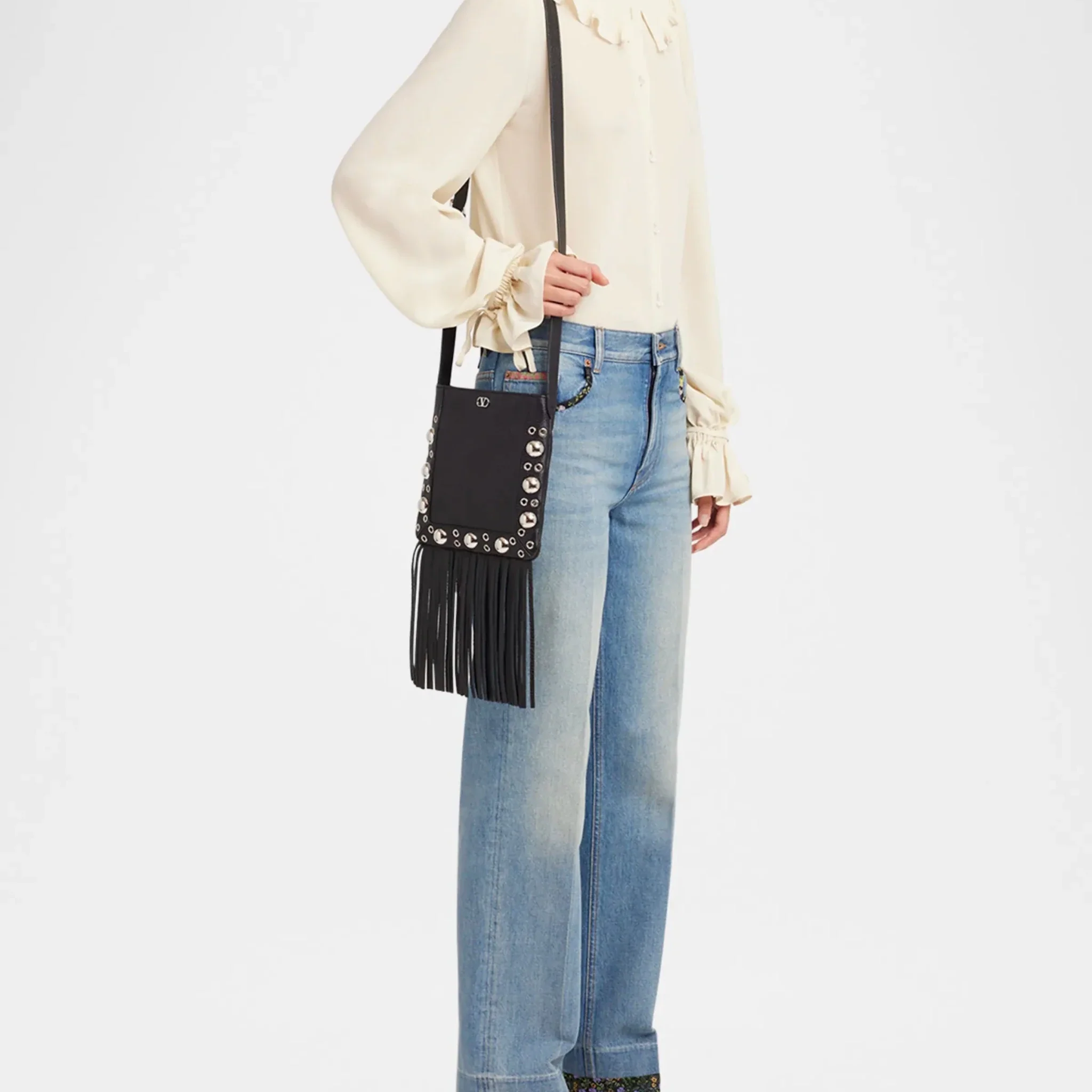 Valentino Garavani Nellcote Fringe Studded Leather Crossbody Bag - Image 4