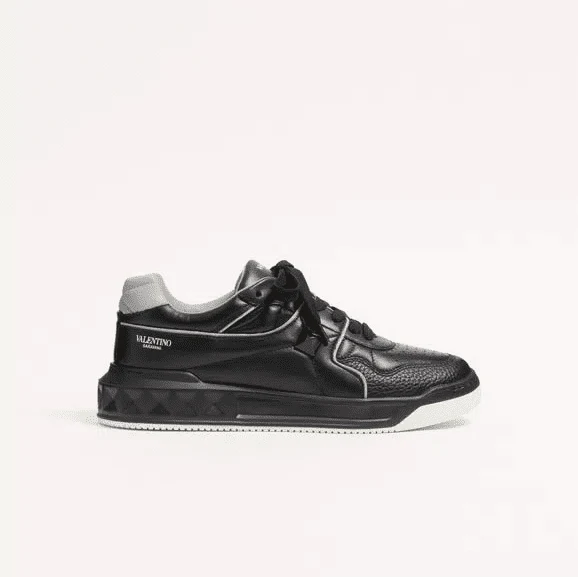 Valentino One Stud Low-Top Nappa Sneaker For Man in Black/Grey - Image 2
