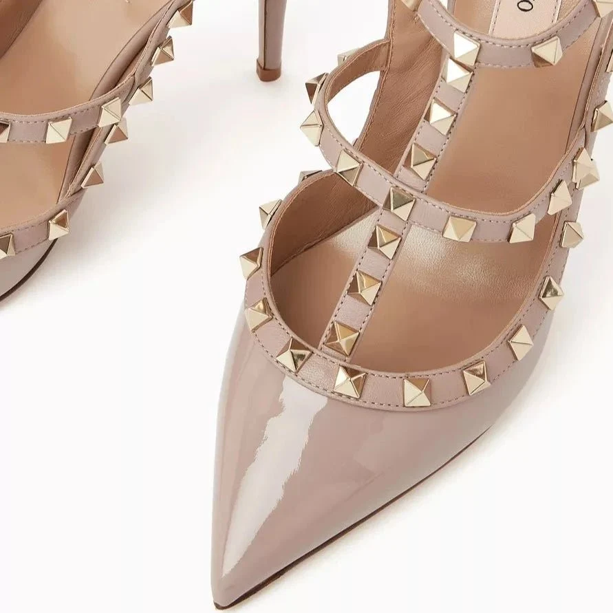 Valentino Beige Patent Leather Rockstud Pumps - Image 3