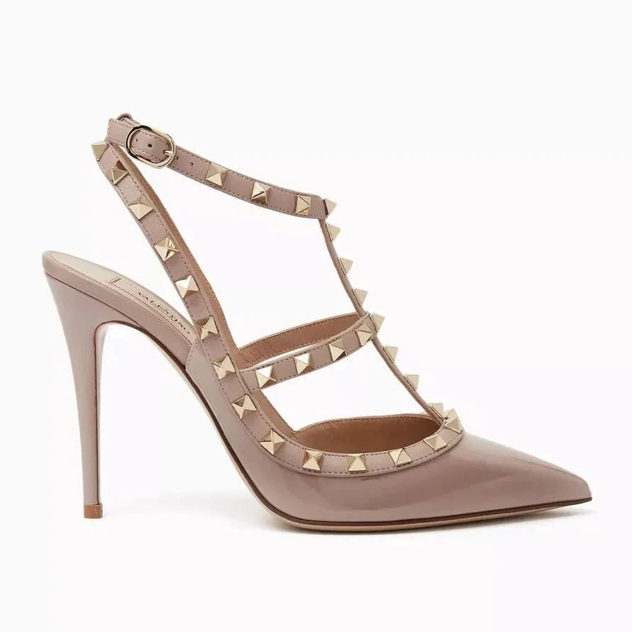 Valentino Beige Patent Leather Rockstud Pumps - Image 4