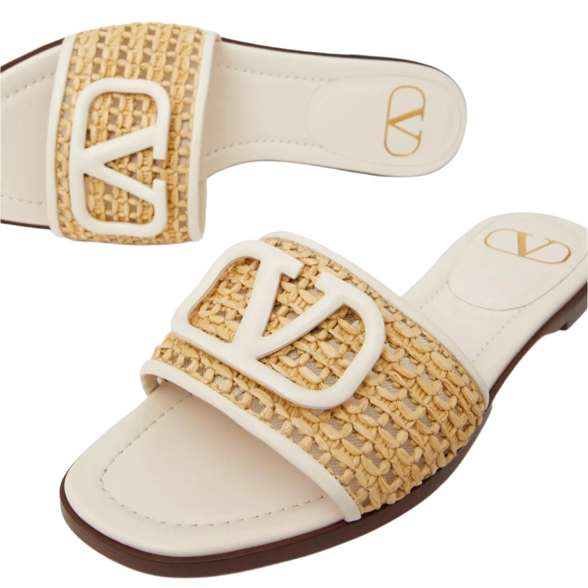 Valentino V Logo 80mm Woven Raffia Slide Slipper - Image 5
