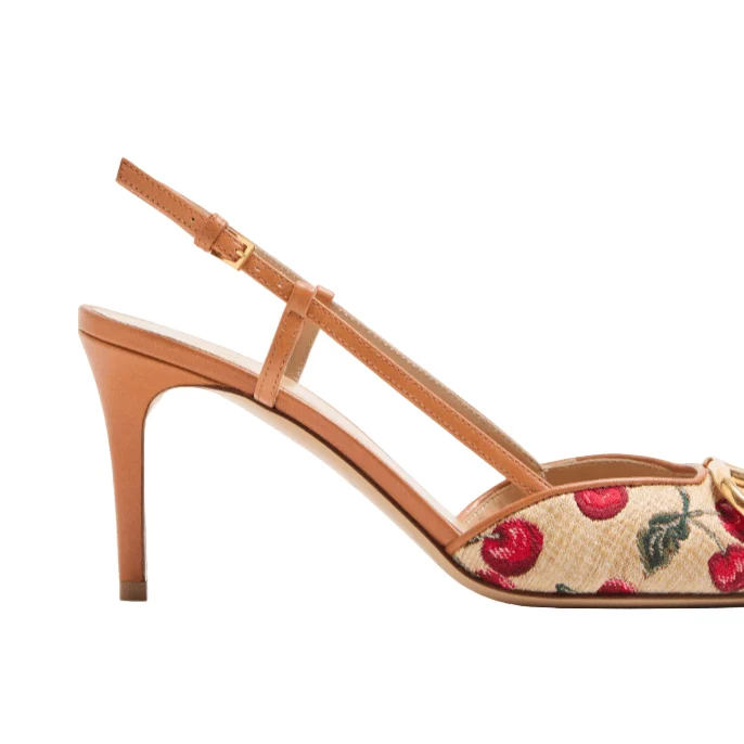 Valentino Vlogo Signature Slingback Pumps In Cherryfic Pattern 80mm - Image 3