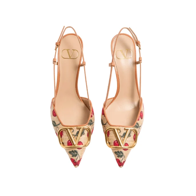 Valentino Vlogo Signature Slingback Pumps In Cherryfic Pattern 80mm - Image 5