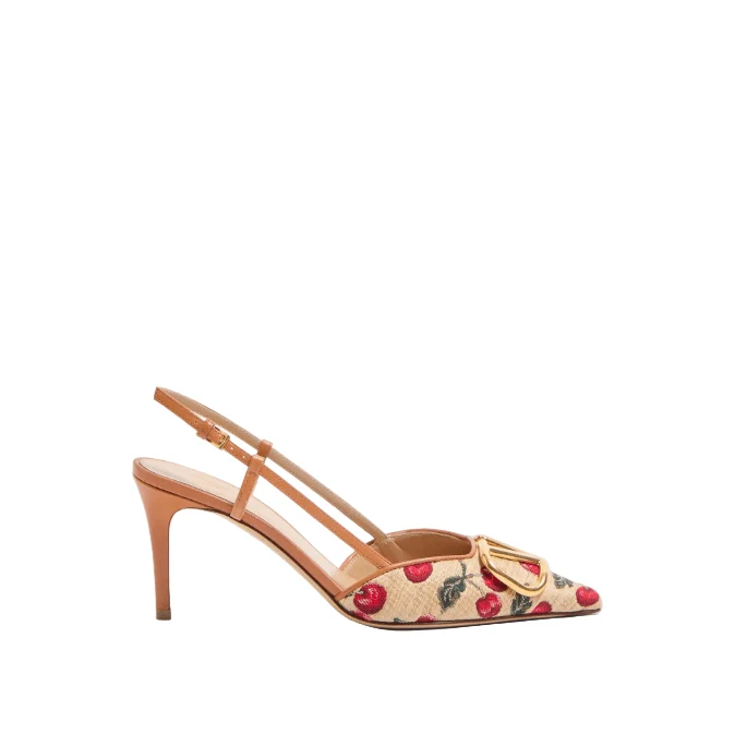 Valentino Vlogo Signature Slingback Pumps In Cherryfic Pattern 80mm - Image 6