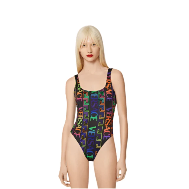 Versace Greca Neon-Print One-Piece Swimsuit - Image 3