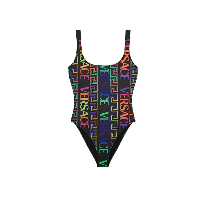 Versace Greca Neon-Print One-Piece Swimsuit - Image 4