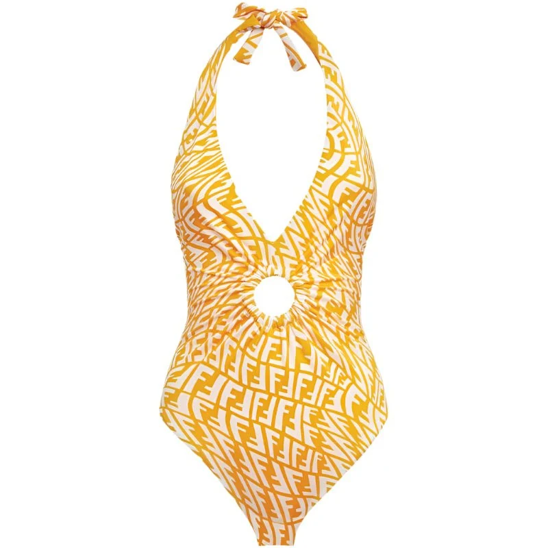 Fendi Ff Vertigo One-piece Swimsuit In Yellow ,white - Image 3