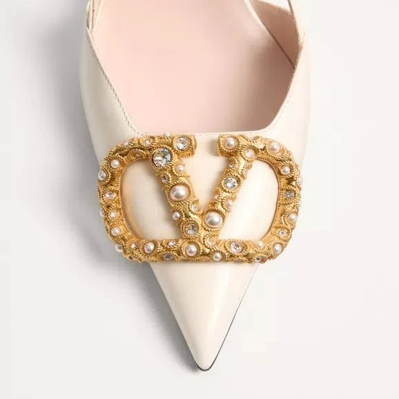 Valentino Vlogo Signature Slingback Leather Pump With Jewel Logo - Image 2