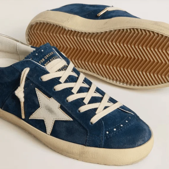 Women's Super-Star LTD in Blue Suede With White Star - Image 4