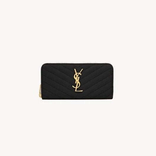 Yves Saint Laurent Zip Around Wallet In Grain De Poudre Leather