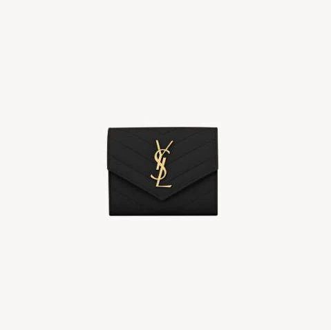 Yves Saint Laurent  Compact Tri Fold Wallet In Grain De Poudre Leather