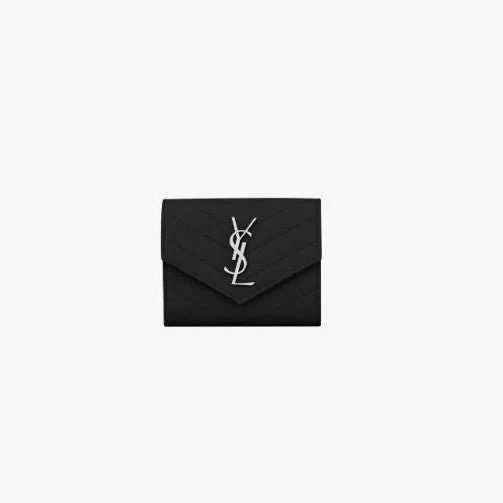 Yves Saint Laurent Compact Tri Fold Wallet In Grain De Poudre Leather