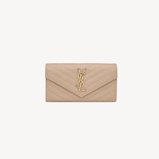Yves Saint Laurent Large Flap Wallet In Grain De Poudre Leather