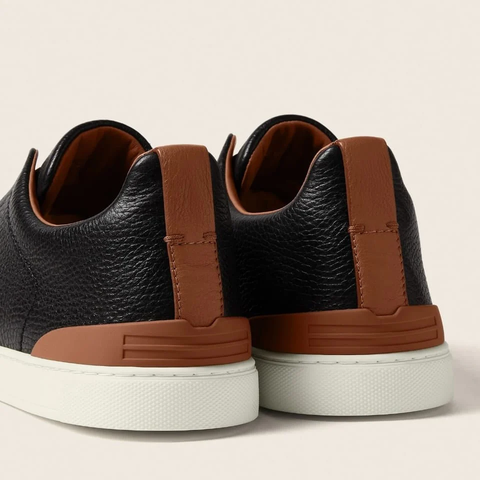 Zegna Black Deerskin Triple Stitch Sneakers - Image 2
