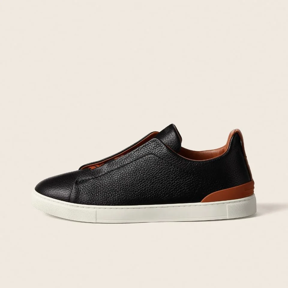 Zegna Black Deerskin Triple Stitch Sneakers - Image 4