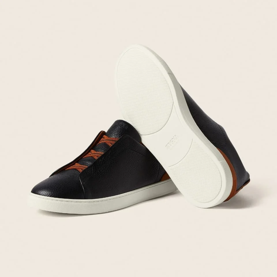 Zegna Black Deerskin Triple Stitch Sneakers - Image 5