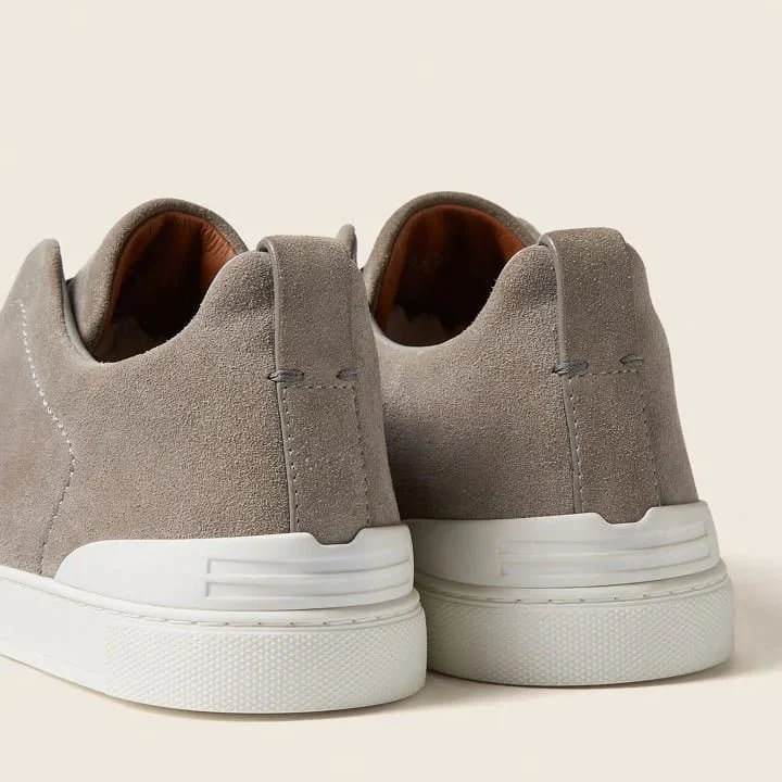 Zegna Grey Mélange Suede Triple Stitch Sneakers - Image 2