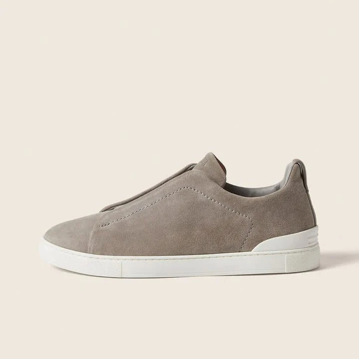 Zegna Grey Mélange Suede Triple Stitch Sneakers - Image 4