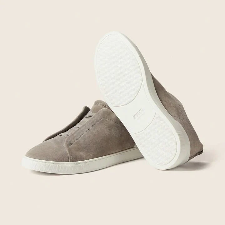 Zegna Grey Mélange Suede Triple Stitch Sneakers - Image 5