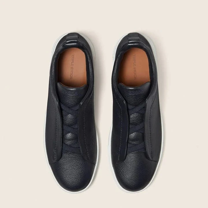 Zegna  Black Triple Stitch Sneakers - Image 4