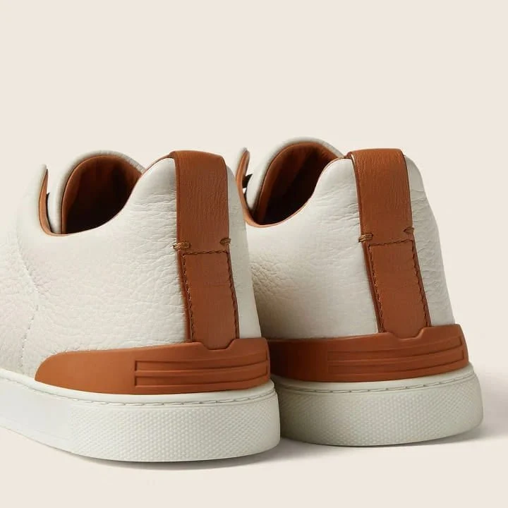 Zegna Off White Deerskin Triple Stitch Sneakers - Image 2