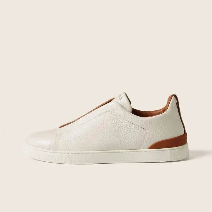 Zegna Off White Deerskin Triple Stitch Sneakers - Image 4