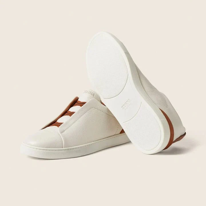 Zegna Off White Deerskin Triple Stitch Sneakers - Image 5